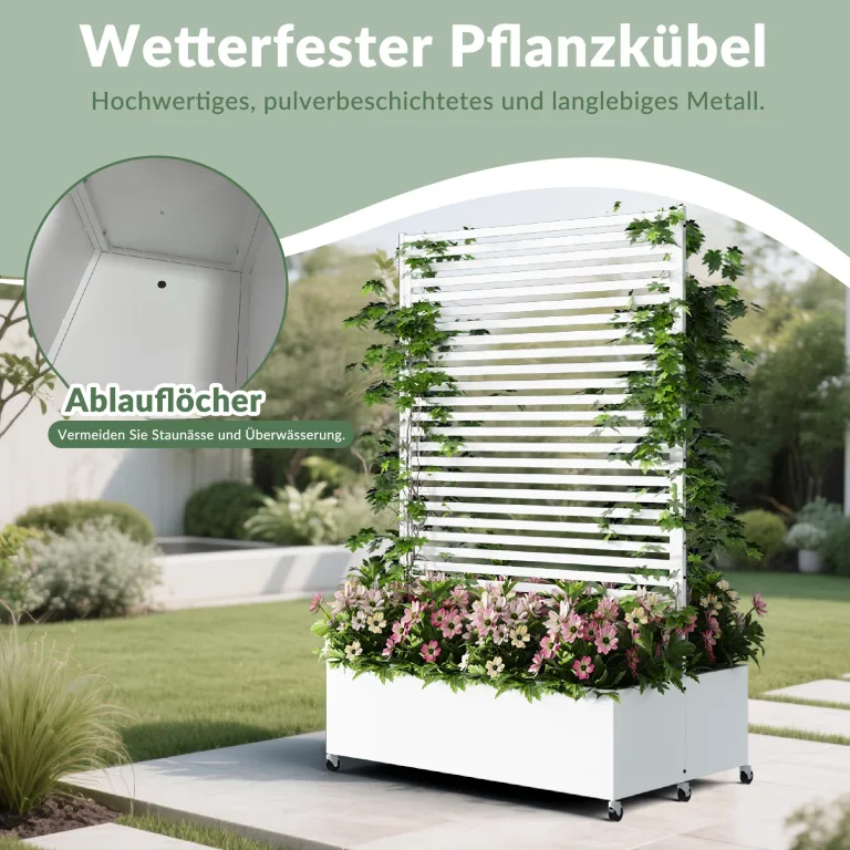 Pflanzkasten aus Metall für den Außenbereich mit Spalier, Hochbeet aus Metall mit Rad, freistehender Sichtschutz-Pflanzkasten für Blumen, Gemüse im Garten, auf der Terrasse, auf dem Balkon – Bild 2