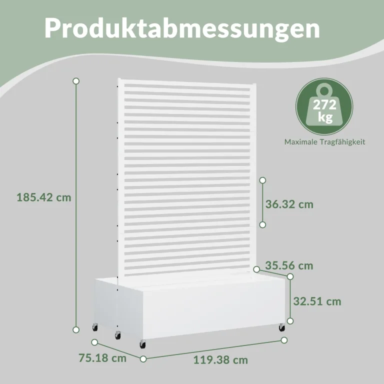 Pflanzkasten aus Metall für den Außenbereich mit Spalier, Hochbeet aus Metall mit Rad, freistehender Sichtschutz-Pflanzkasten für Blumen, Gemüse im Garten, auf der Terrasse, auf dem Balkon – Bild 5