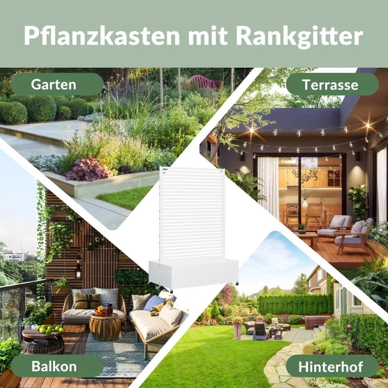 Pflanzkasten aus Metall für den Außenbereich mit Spalier, Hochbeet aus Metall mit Rad, freistehender Sichtschutz-Pflanzkasten für Blumen, Gemüse im Garten, auf der Terrasse, auf dem Balkon – Bild 6