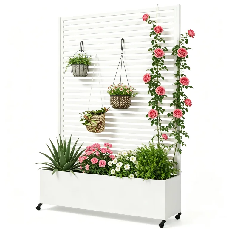 Pflanzkasten aus Metall für den Außenbereich mit Spalier, Hochbeet aus Metall mit Rad, freistehender Sichtschutz-Pflanzkasten für Blumen, Gemüse im Garten, auf der Terrasse, auf dem Balkon – Bild 9