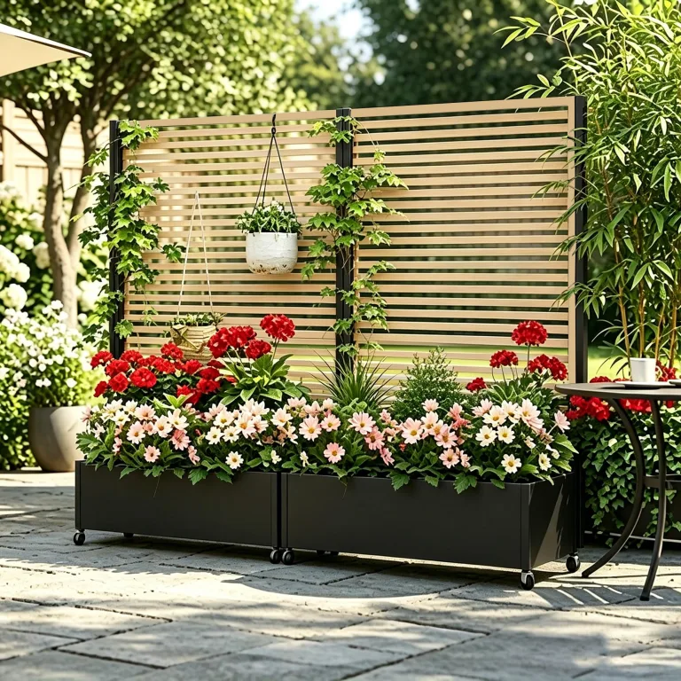 Pflanzkasten aus Metall für den Außenbereich mit Spalier, Hochbeet aus Metall mit Rad, freistehender Sichtschutz-Pflanzkasten für Blumen, Gemüse im Garten, auf der Terrasse, auf dem Balkon – Bild 10