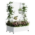 Pflanzkasten aus Metall für den Außenbereich mit Spalier, Hochbeet aus Metall mit Rad, freistehender Sichtschutz-Pflanzkasten für Blumen, Gemüse im Garten, auf der Terrasse, auf dem Balkon - Thumbnail 1