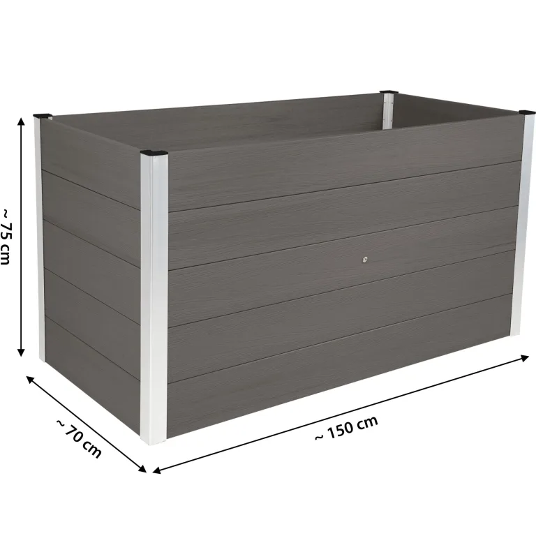dobar® XXL Hochbeet aus WPC – WPC Pflanzkasten mit Aluminium-Kanten – Großes Gartenbeet mit Bodenkontakt – Pflegeleichtes Holz-Kunststoff Hochbeet 700L – 150x70x75 cm -Anthrazit – Bild 2