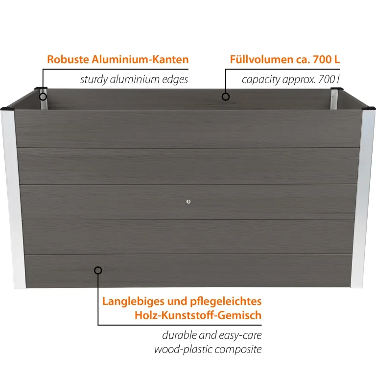 dobar® XXL Hochbeet aus WPC – WPC Pflanzkasten mit Aluminium-Kanten – Großes Gartenbeet mit Bodenkontakt – Pflegeleichtes Holz-Kunststoff Hochbeet 700L – 150x70x75 cm -Anthrazit – Bild 3