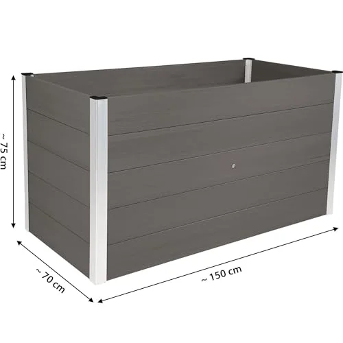 dobar® XXL Hochbeet aus WPC – WPC Pflanzkasten mit Aluminium-Kanten – Großes Gartenbeet mit Bodenkontakt – Pflegeleichtes Holz-Kunststoff Hochbeet 700L – 150x70x75 cm -Anthrazit – Bild 8