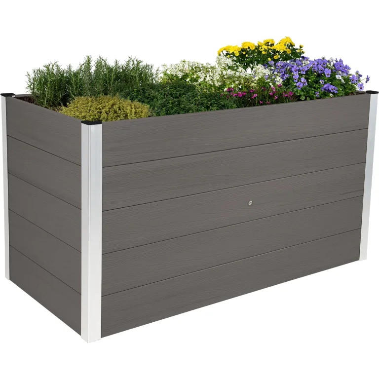 dobar® XXL Hochbeet aus WPC – WPC Pflanzkasten mit Aluminium-Kanten – Großes Gartenbeet mit Bodenkontakt – Pflegeleichtes Holz-Kunststoff Hochbeet 700L – 150x70x75 cm -Anthrazit – Bild 1