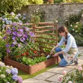 HOMASIS Blumenkasten mit Rankgitter, Hochbeet mit Spalier, Pflanzenkasten Holz, Blumenbeet mit Rankhilfer, Gartenspalier für Kletterpflanzen, Rankkasten für Balkon Garten (Braun, 222x114x110cm) - Thumbnail 2