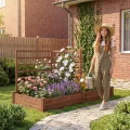 HOMASIS Blumenkasten mit Rankgitter, Hochbeet mit Spalier, Pflanzenkasten Holz, Blumenbeet mit Rankhilfer, Gartenspalier für Kletterpflanzen, Rankkasten für Balkon Garten (Braun, 222x114x110cm) - Thumbnail 9