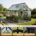 2026 Polycarbonat Gewächshaus Schwarz 281x175x195, Aluminiumrahmen Garten & Terrasse Pflanzenhaus mit Lüftungsfenster, Regenrinnen, Stabil Alle Wetter, Winterfest Außengewächshaus, Tomatengewächshaus - Thumbnail 7