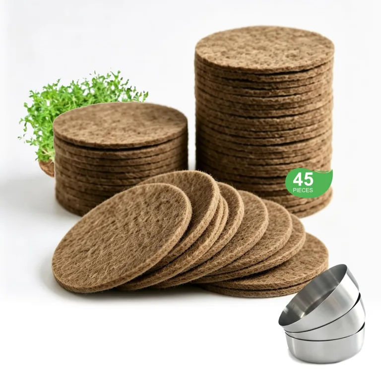 45er Jutte Microgreens Anzuchtschalen mit 500g/m², 95x95x5mm, Kresse Anzuchtschalen Set mit 3 Edelstahl Trays, Biologisch Abbaubares, Sprossen Anzuchtschale für Weizengras, Tomaten – Bild 1