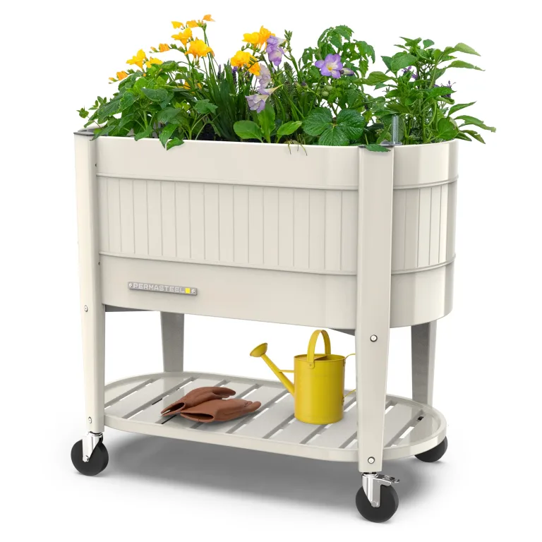 Permasteel Hochbeet Metall mit Rollen für Garten oder Balkon - Pflanzkübel groß außen 101x51x94 cm - Selbstbewässerungssystem, Wasserstandsanzeige und Ablassventil - Für Gemüse, Kräuter oder Blumen