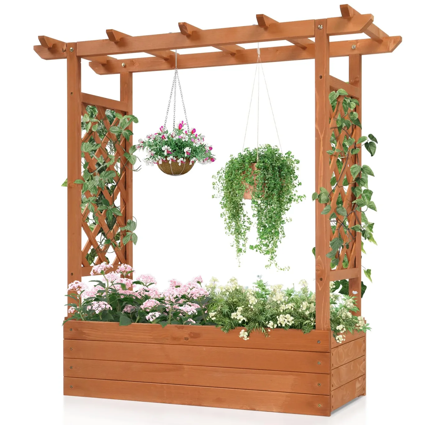 LEADZM pflanzkübel mit rankgitter, Holz Blumenkasten mit rankgitter Ablauflöchern, Hochbeet Balkon für Kletterpflanzen & hängende (Standardausgabe(110 x 45 x 113 cm)) - Bild 1