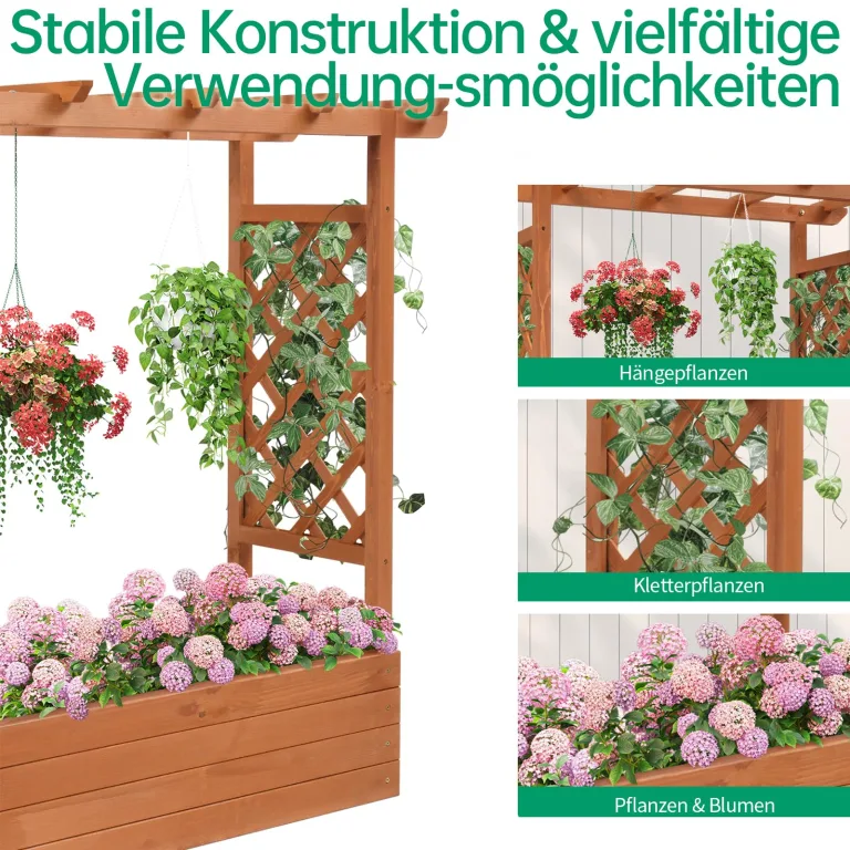 LEADZM pflanzkübel mit rankgitter, Holz Blumenkasten mit rankgitter Ablauflöchern, Hochbeet Balkon für Kletterpflanzen & hängende (Standardausgabe(110 x 45 x 113 cm)) – Bild 4