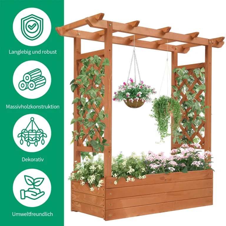 LEADZM pflanzkübel mit rankgitter, Holz Blumenkasten mit rankgitter Ablauflöchern, Hochbeet Balkon für Kletterpflanzen & hängende (Standardausgabe(110 x 45 x 113 cm)) – Bild 5