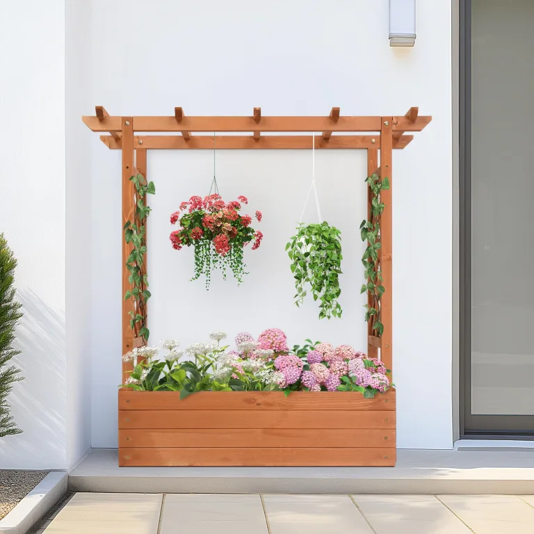 LEADZM pflanzkübel mit rankgitter, Holz Blumenkasten mit rankgitter Ablauflöchern, Hochbeet Balkon für Kletterpflanzen & hängende (Standardausgabe(110 x 45 x 113 cm)) – Bild 7