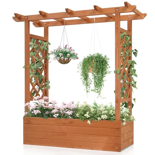 LEADZM pflanzkübel mit rankgitter, Holz Blumenkasten mit rankgitter Ablauflöchern, Hochbeet Balkon für Kletterpflanzen & hängende (Standardausgabe(110 x 45 x 113 cm)) – Bild 10