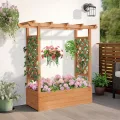 LEADZM pflanzkübel mit rankgitter, Holz Blumenkasten mit rankgitter Ablauflöchern, Hochbeet Balkon für Kletterpflanzen & hängende (Standardausgabe(110 x 45 x 113 cm)) - Thumbnail 8