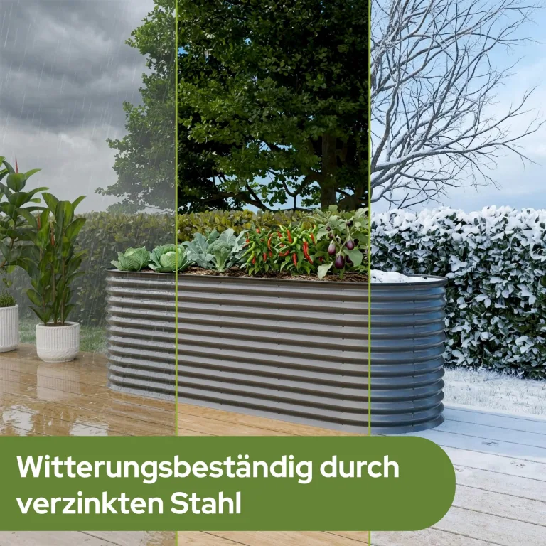 Arebos Hochbeet oval Metall 240x80x78 cm Anthrazit | Gartenbeet verzinkter Stahl rostfrei mit Gummikante 1170 L, Stabil mit Querstreben | Gemüsebeet ideal für den Garten | für Gemüse, Kräuter & Blumen – Bild 3