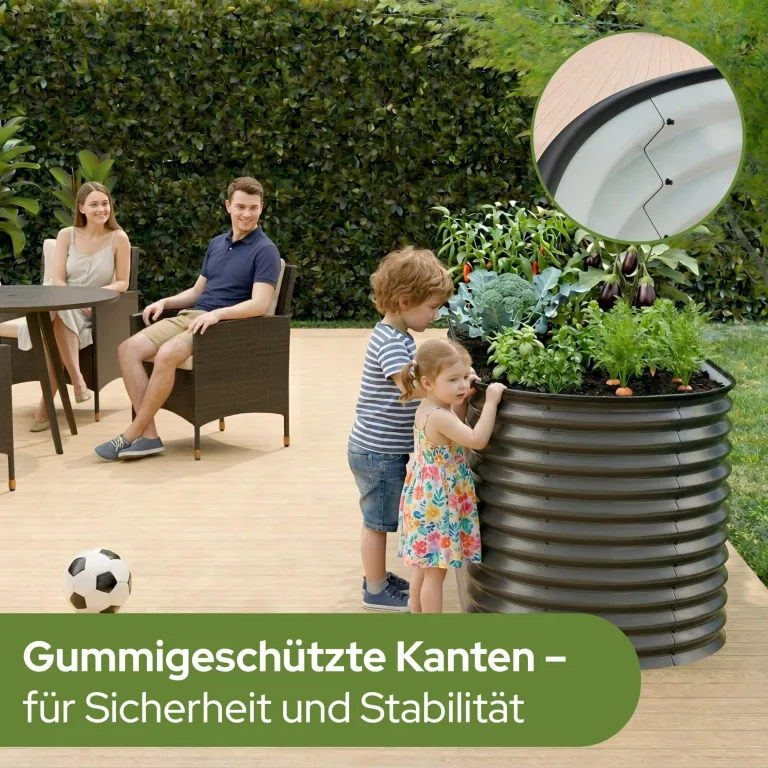 Arebos Hochbeet oval Metall 240x80x78 cm Anthrazit | Gartenbeet verzinkter Stahl rostfrei mit Gummikante 1170 L, Stabil mit Querstreben | Gemüsebeet ideal für den Garten | für Gemüse, Kräuter & Blumen – Bild 4