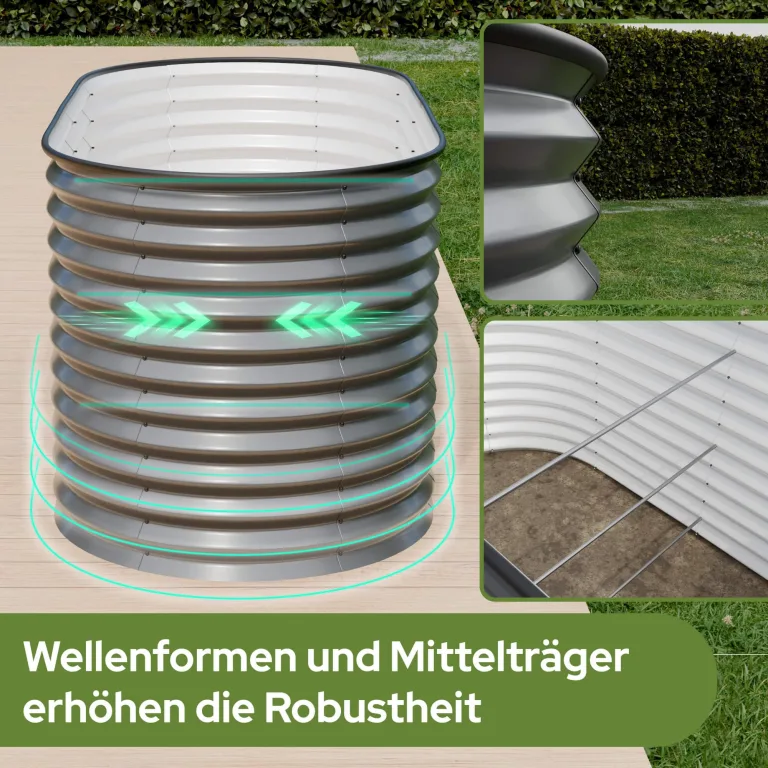 Arebos Hochbeet oval Metall 240x80x78 cm Anthrazit | Gartenbeet verzinkter Stahl rostfrei mit Gummikante 1170 L, Stabil mit Querstreben | Gemüsebeet ideal für den Garten | für Gemüse, Kräuter & Blumen – Bild 6