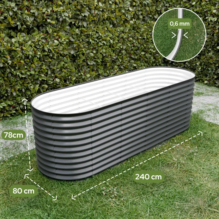 Arebos Hochbeet oval Metall 240x80x78 cm Anthrazit | Gartenbeet verzinkter Stahl rostfrei mit Gummikante 1170 L, Stabil mit Querstreben | Gemüsebeet ideal für den Garten | für Gemüse, Kräuter & Blumen – Bild 9
