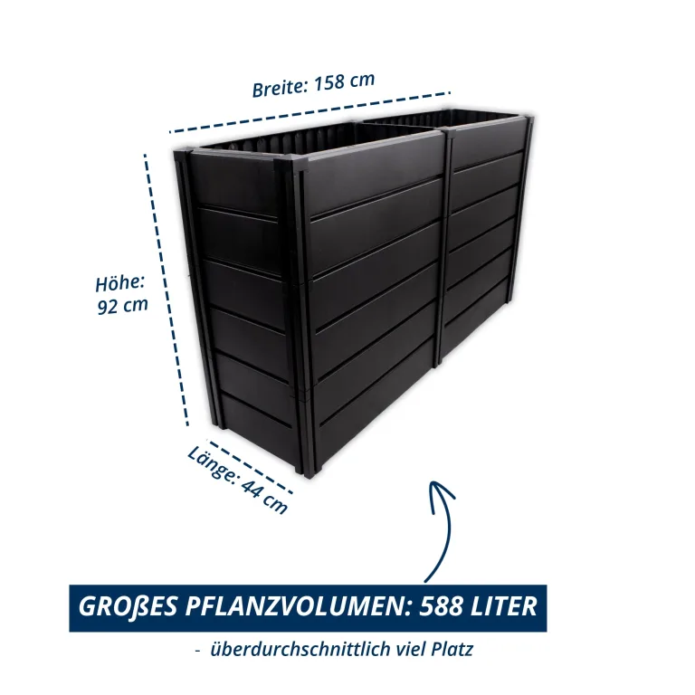 KHW Hochbeet Demeter XXL Schmal | 158×44×92 cm Garten Hochbeet | 588L Pflanzvolumen | 100% recycelter Kunststoff | wetterfest & UV-beständig | werkzeuglose Steckmontage | Anthrazit | Made in Germany – Bild 2