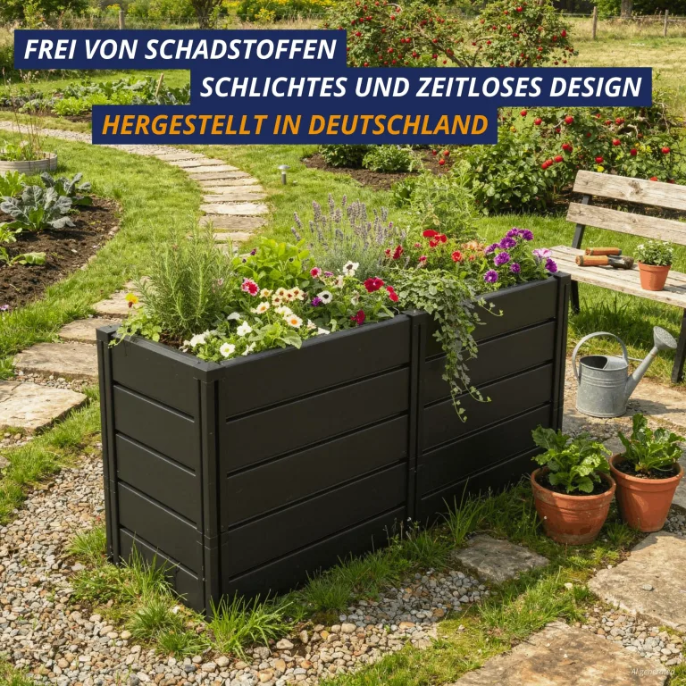 KHW Hochbeet Demeter XXL Schmal | 158×44×92 cm Garten Hochbeet | 588L Pflanzvolumen | 100% recycelter Kunststoff | wetterfest & UV-beständig | werkzeuglose Steckmontage | Anthrazit | Made in Germany – Bild 9