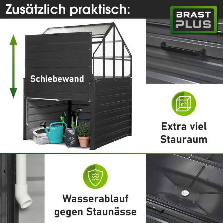 BRAST 2in1 Hochbeet mit Alu Gewächshaus-Aufsatz | Integriertes Drainage-System | 2 Größen zur Auswahl | wetterfest | 4mm Hohlkammerplatten | 2 Pflanzwannen | Pflanzbeet | 120x120x166cm – Bild 6