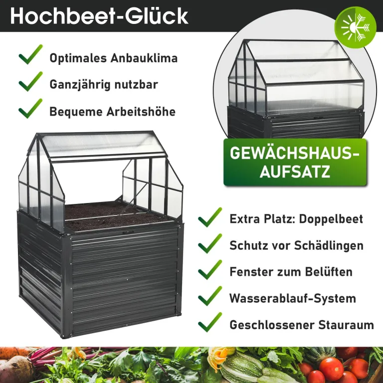 BRAST 2in1 Hochbeet mit Alu Gewächshaus-Aufsatz | Integriertes Drainage-System | 2 Größen zur Auswahl | wetterfest | 4mm Hohlkammerplatten | 2 Pflanzwannen | Pflanzbeet | 120x120x166cm – Bild 7