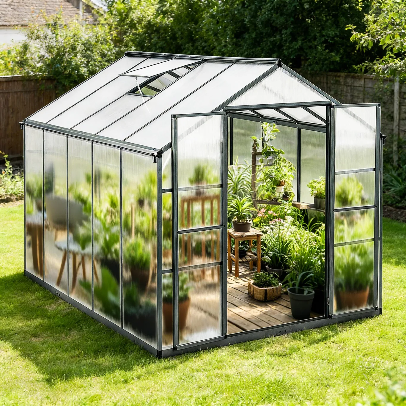 Gewächshaus Aluminium für den Garten |Mit 8 cm dickeres Fundament| 301*238*225 cm | Vielseitig nutzbar als Treibhaus Gartenhaus Winterfest Aufzucht Tomatenhaus Frühbeet Schwarz - Bild 1