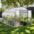 Gewächshaus Aluminium für den Garten |Mit 8 cm dickeres Fundament| 301*238*225 cm | Vielseitig nutzbar als Treibhaus Gartenhaus Winterfest Aufzucht Tomatenhaus Frühbeet Schwarz - Thumbnail 9