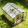 Gewächshaus Aluminium für den Garten |Mit 8 cm dickeres Fundament| 301*238*225 cm | Vielseitig nutzbar als Treibhaus Gartenhaus Winterfest Aufzucht Tomatenhaus Frühbeet Schwarz - Thumbnail 10