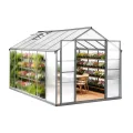 Gewächshaus Aluminium mit Fundament 361x238cm - 8,59m² Tomatenhaus winterfestes Gewächshaus in Grau - stabiles Gartengewächshaus für Balkon & Garten (Grün, 361*238*210cm) - Thumbnail 5