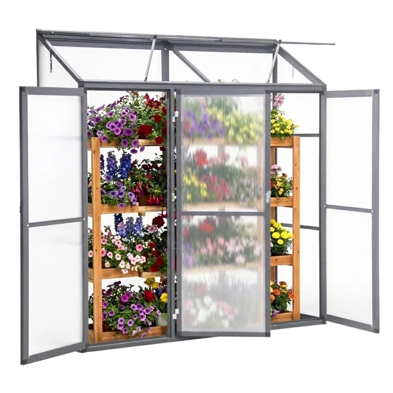 Anlehngewächshaus Tomaten Gewächshaus 180x55x190cm Aluminium - Beistell-Gewächshaus mit Rückwand, Winterfest Kleines Gewächshaus für Balkon & Garten, Frühbeet Treibhaus (Grau) – Bild 4
