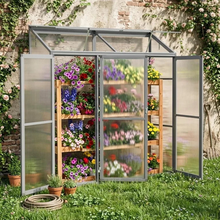 Anlehngewächshaus Tomaten Gewächshaus 180x55x190cm Aluminium - Beistell-Gewächshaus mit Rückwand, Winterfest Kleines Gewächshaus für Balkon & Garten, Frühbeet Treibhaus (Grau) – Bild 1