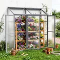 Anlehngewächshaus Tomaten Gewächshaus 180x55x190cm Aluminium - Beistell-Gewächshaus mit Rückwand, Winterfest Kleines Gewächshaus für Balkon & Garten, Frühbeet Treibhaus (Grau) - Thumbnail 6