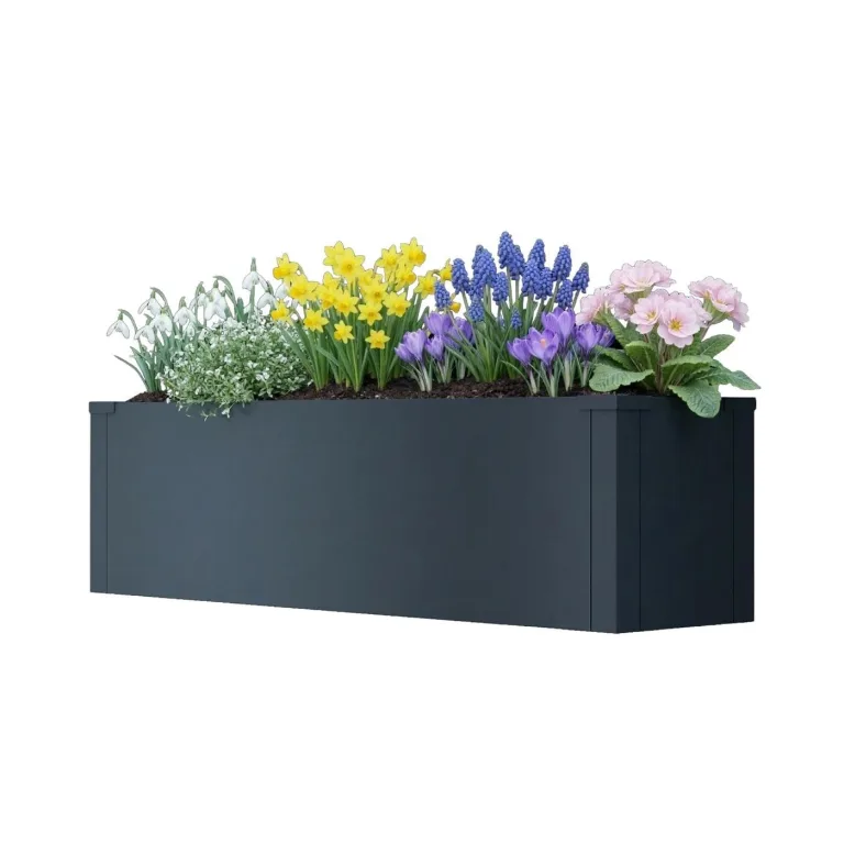 Metzler Hochbeet S für den Garten | kompakte Größe | Pulverbeschichteter Stahl in Anthrazit RAL 7016 | Witterungsbeständiges Metall-Gartenbeet, Pflanzenbeet, Blumenhochbeet | 25 x 100 x 27 cm – Bild 2