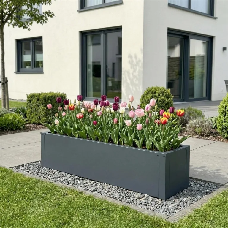 Metzler Hochbeet S für den Garten | kompakte Größe | Pulverbeschichteter Stahl in Anthrazit RAL 7016 | Witterungsbeständiges Metall-Gartenbeet, Pflanzenbeet, Blumenhochbeet | 25 x 100 x 27 cm – Bild 4