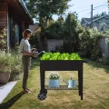 Hochbeet Metall mit Rädern und Ablage 108 x51x80cm, Blumenkasten Frühbeet Kräuterbeet Pflanzenbeet, Gemüsebeet Gartenbeet Blumenkübel für Balkon，Garten，Anthrazit - Thumbnail 8