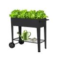 Hochbeet Metall mit Rädern und Ablage 108 x51x80cm, Blumenkasten Frühbeet Kräuterbeet Pflanzenbeet, Gemüsebeet Gartenbeet Blumenkübel für Balkon，Garten，Anthrazit - Thumbnail 1