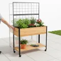 Relaxdays Hochbeet mit Rankgitter, Ablagefach, Rollen, HxBxT 165x102x47,5 cm, Holz, Stahl, Tischbeet, Natur/schwarz - Thumbnail 6