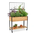 Relaxdays Hochbeet mit Rankgitter, Ablagefach, Rollen, HxBxT 165x102x47,5 cm, Holz, Stahl, Tischbeet, Natur/schwarz - Thumbnail 9