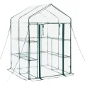 VEVOR Gewächshaus 137x137x196 cm, Foliengewächshaus, Tomatenhaus, Tomatengewächshaus mit PVC-Abdeckung, 2 Ebenen, 10 Regalböden, Aufrollbarer Reißverschlusstür, Treibhaus für Außenbereich - Thumbnail 9