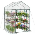 VEVOR Gewächshaus 137x137x196 cm, Foliengewächshaus, Tomatenhaus, Tomatengewächshaus mit PVC-Abdeckung, 2 Ebenen, 10 Regalböden, Aufrollbarer Reißverschlusstür, Treibhaus für Außenbereich - Thumbnail 1