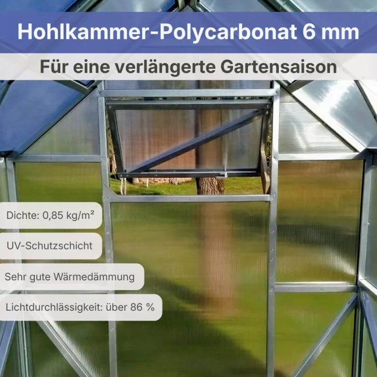 Gewächshaus Smart aus Stahl 200x300x220cm | UV-beständige 6 mm Hohlkammerplatten | Winterfestes Tomatenhaus & Treibhaus für Garten – Bild 5