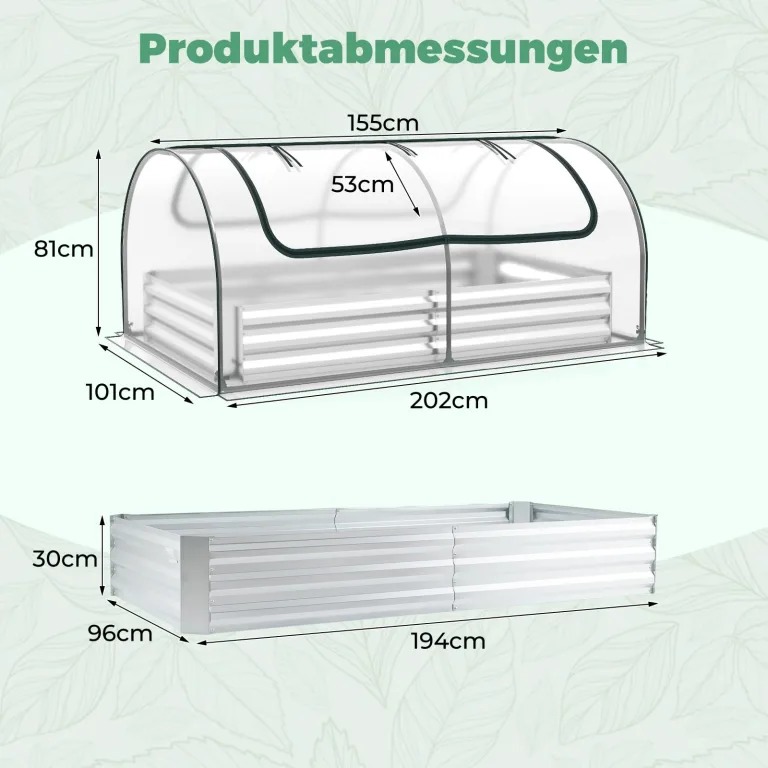 COSTWAY 3 in 1 Gewächshaus mit Hochbeet, Metall Pflanzkasten, PVC-Folie, Blumenbeet mit Zwei Fenstern, Rechteckiges Frühbeet für Blumen, Kräuter im Garten, Terrasse und Balkon (202 x 101 x 81 cm) – Bild 3