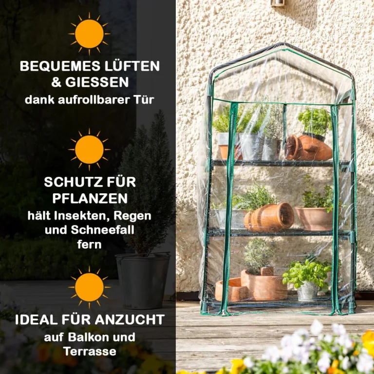 Balkon Frühbeet Foliengewächshaus für Kräuter, Tomaten & Co, 68 x 49 x 128 cm, Foliengewächshaus Gewächshaus mit 3 Etagen – Bild 3