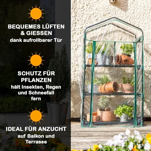 Balkon Frühbeet Foliengewächshaus für Kräuter, Tomaten & Co, 68 x 49 x 128 cm, Foliengewächshaus Gewächshaus mit 3 Etagen – Bild 10