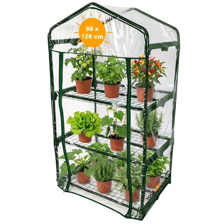 Balkon Frühbeet Foliengewächshaus für Kräuter, Tomaten & Co, 68 x 49 x 128 cm, Foliengewächshaus Gewächshaus mit 3 Etagen – Bild 1