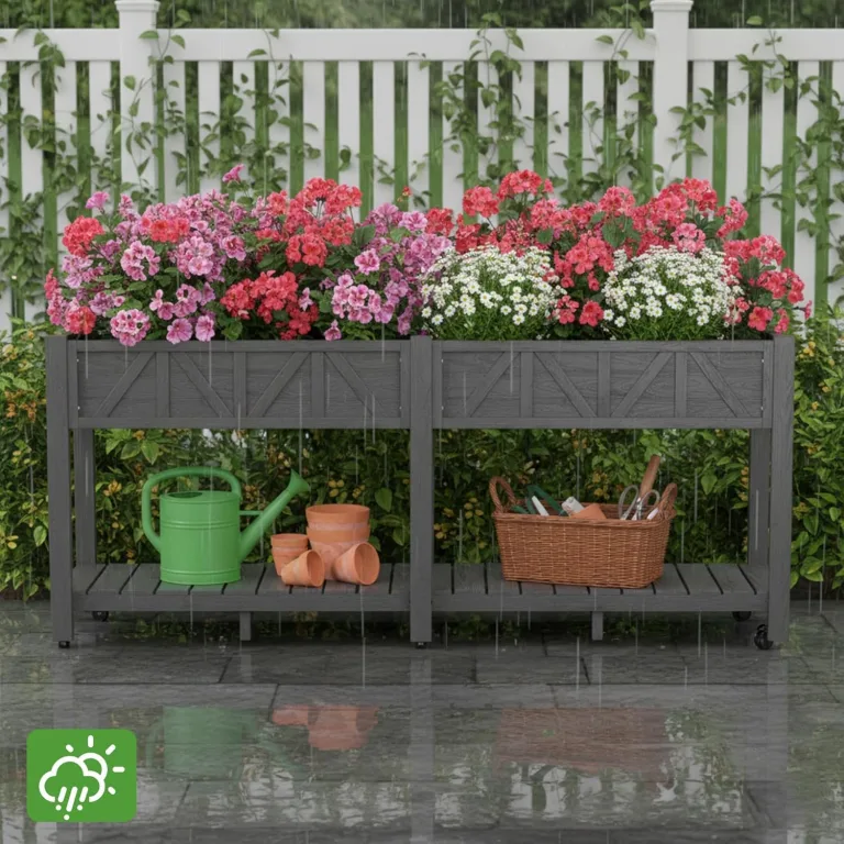 Hochbeet 183x44x73cm, Wetterfestes Pflanzkübel Außen mit Ablagefach, 6 Haken & 2 Vlieseinlagen, Für Gemüse Blumen Kräuter, Garten Balkon Terrasse (2 Stücke Schwarz) – Bild 7